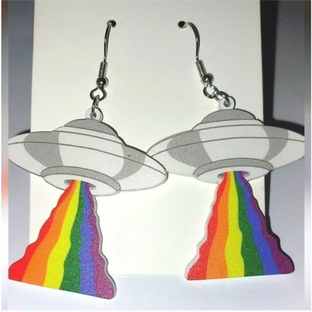 SpaceShip Super cute 5d  Rainbow Earrings